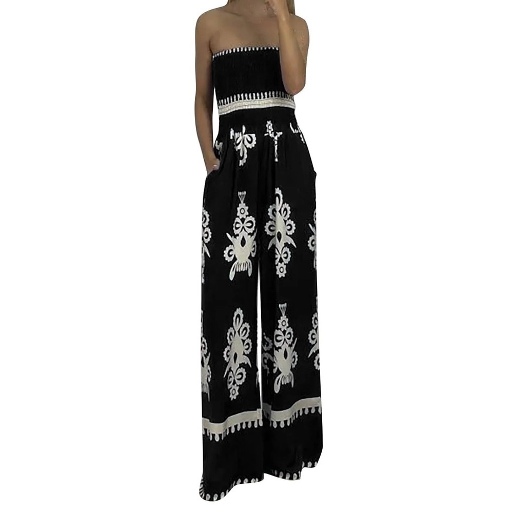 PRETTY-GARDEN Women's Flare Strapless Jumpsuit Size XL Dressy